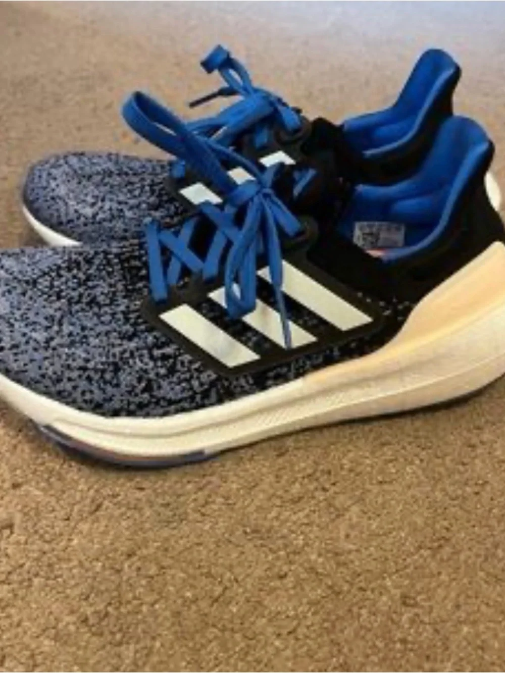 adidas  Blue Knit Running Sneakers with White Three Stripes